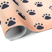 Papier Cadeau Empreintes de pattes de chiens sur la texture oran (Coin rond)