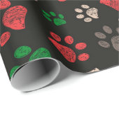 Papier Cadeau Empreintes de pattes de doodles Noël (Coin rond)