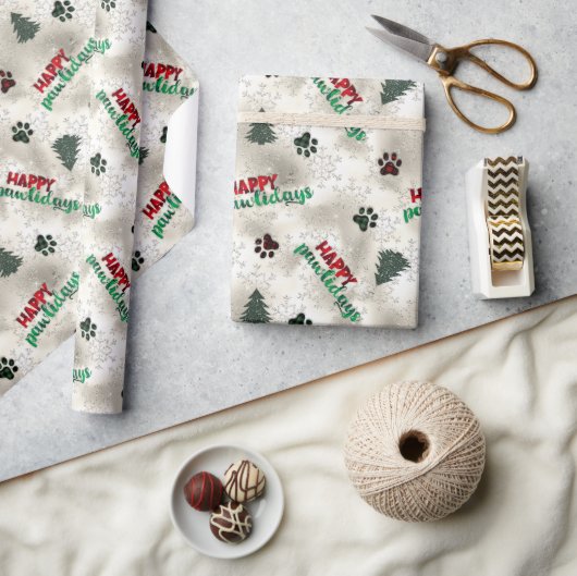 Papier Cadeau Empreintes de pattes et Pine Trees Motif (Artisanat)