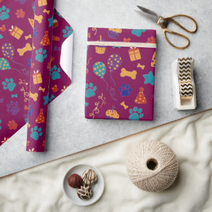 Papier Cadeau Empreintes de pattes festives et friandises pour l