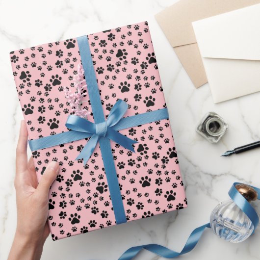 Papier Cadeau Empreintes de pattes noirs sur Lemonade Pink (Cadeaux)