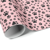 Papier Cadeau Empreintes de pattes noirs sur Lemonade Pink (Coin rond)
