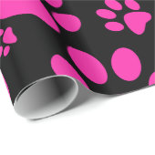 Papier Cadeau Empreintes de pattes roses et noirs (Coin rond)