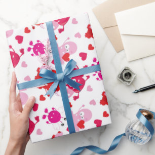 Papier cadeau en forme de gnome rose rouge