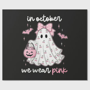 Papier Cadeau en Octobre Nous Portons Rose Fantôme Halloween