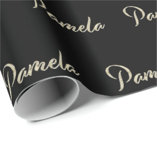 Papier cadeau en or blanc Pamela écriture manuscri