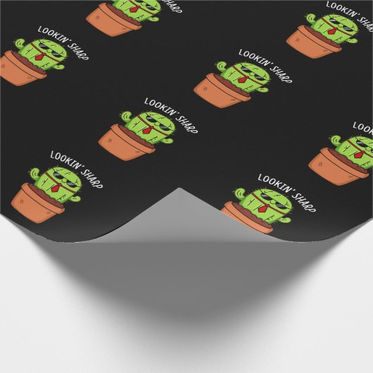 Papier Cadeau En regardant Sharp Funny Cactus Pun Dark BG (Coin)