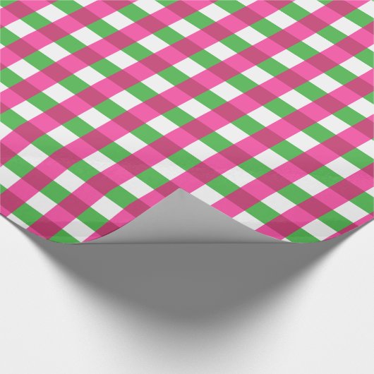 Papier Cadeau en vichy vérifier Motif rose chaud et vert (Coin)