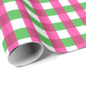 Papier Cadeau en vichy vérifier Motif rose chaud et vert (Coin rond)