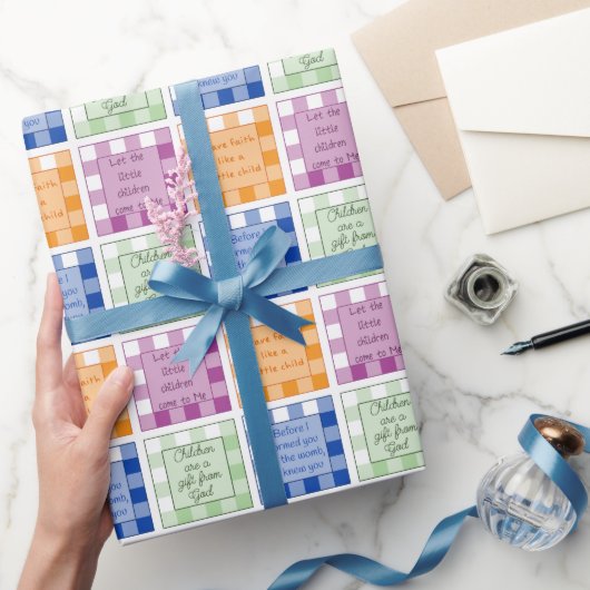 Papier Cadeau en vichy versets bibliques sur les enfants bébés (Cadeaux)