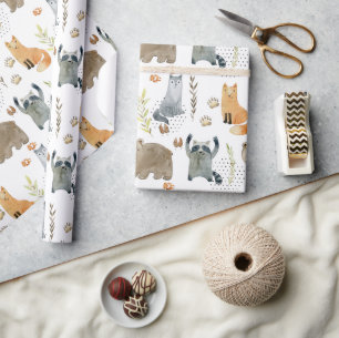 Papier Cadeau Enchanted Forest Animaux Baby shower Cadeau