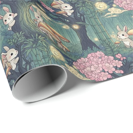 Papier Cadeau Enchanted forest, Bunny cherry blossom (Coin rond)