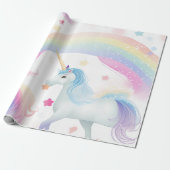 Papier Cadeau Enchanter Unicorn Rainbow Magic Wand Pastel (Déroulé)