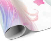 Papier Cadeau Enchanter Unicorn Rainbow Magic Wand Pastel (Coin rond)