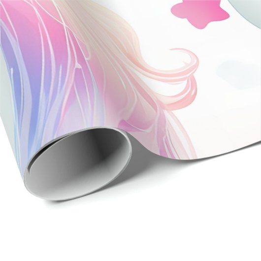 Papier Cadeau Enchanter Unicorn Rainbow Magic Wand Pastel (Coin rond)