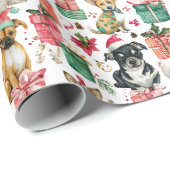 Papier Cadeau Enchanting Dog Christmas Wrap – Watercolor Cheer (Coin rond)