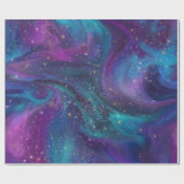 Papier Cadeau Encre cosmique | Turquoise bleu violet Galaxie Neb (Plat)
