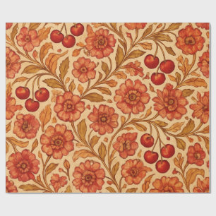Papier Cadeau Encre d'alcool florale et cerise complexe sans sou