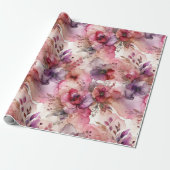 Papier Cadeau Encre d'alcool rose et violet à fleurs Imprimer (Déroulé)