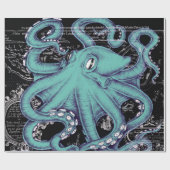 Papier Cadeau Encre de carte vintage Turquoise Octopus (Plat)