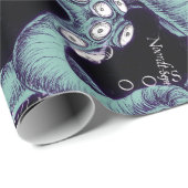 Papier Cadeau Encre de carte vintage Turquoise Octopus (Coin rond)