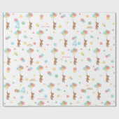 Papier Cadeau Enfant Ballons d'anniversaire Teddy Bear Age Nom h (Plat)