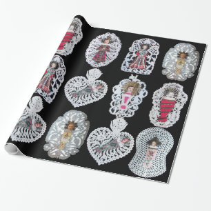 Papier Cadeau Enfant Jésus, Antique Papier de Noël, Noir