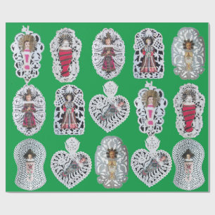 Papier Cadeau Enfant Jésus, Antique Papier de Noël, Vert