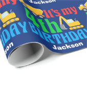 Papier Cadeau Enfants 4e anniversaire Boy Construction Véhicule  (Coin rond)