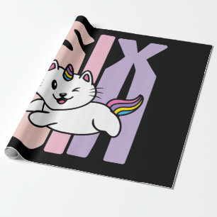 Papier Cadeau Enfants 6 ans Cute Caticorn Cat Unicorn Anniversai