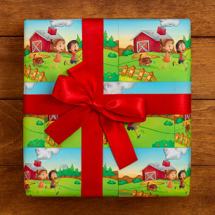 Papier Cadeau Enfants à une ferme