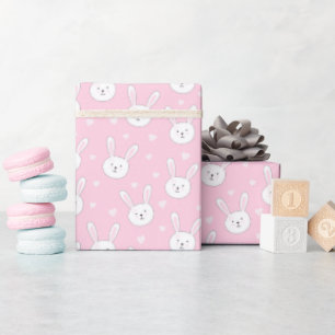 Papier Cadeau Enfants adorable lapin lapin Pâques Coeurs roses