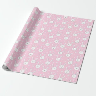 Papier Cadeau Enfants adorable lapin lapin Pâques Coeurs roses