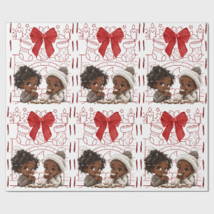 Papier Cadeau Enfants Afro-Américains et Cookies de Noël