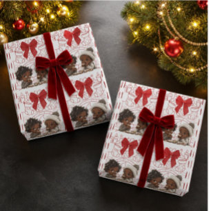 Papier Cadeau Enfants Afro-Américains et Cookies de Noël
