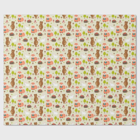 Papier Cadeau Enfants Bonne Matin Forêt Animaux Renard ours Lapi (Plat)