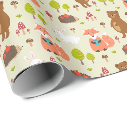 Papier Cadeau Enfants Bonne Matin Forêt Animaux Renard ours Lapi (Coin rond)