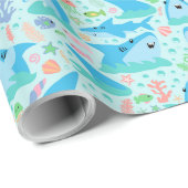 Papier Cadeau Enfants D'Anniversaire Du Requin En Mer (Coin rond)