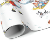 Papier Cadeau Enfants de Noël à la neige (Coin rond)