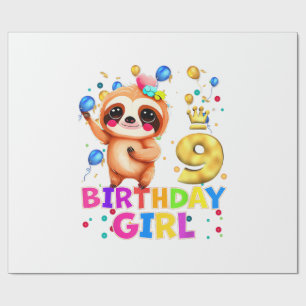 Papier Cadeau Enfants de paresseux T-S fête d'anniversaire de 9