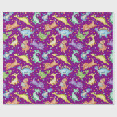 Papier Cadeau Enfants dinosaure animal couleur violet cadeau d'a (Plat)