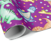Papier Cadeau Enfants dinosaure animal couleur violet cadeau d'a (Coin rond)