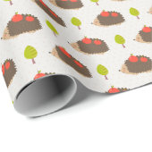 Papier Cadeau Enfants Joli Hérisson transportant des pommes sour (Coin rond)