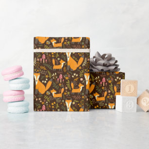 Papier Cadeau Enfants Jote Forêt Fox Famille Fleurs de champigno