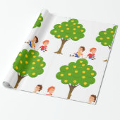 Papier Cadeau Enfants joueuses assis sous un arbre de pomme (Déroulé)