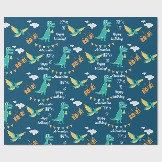 Papier Cadeau Enfants Jurassic Trex Dino Dinosaur Nom Age Person (Plat)