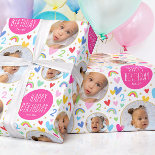 Papier Cadeau Enfants mignons 2e anniversaire Rainbow Photo Coeu