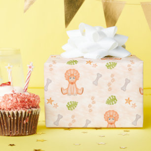 Papier Cadeau Enfants mignons Anniversaire Dinosaure Orange