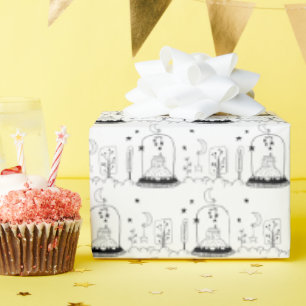 Papier Cadeau Enfants Noël Black & White Snowglobe Lune Étoiles