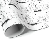 Papier Cadeau Enfants Noël Black & White Snowglobe Lune Étoiles (Coin rond)